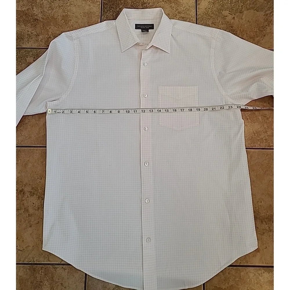 NWOT Banana Republic Mens Classic Fit Dress Shirt Orange Peach Checks 100%Cotton